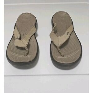 New Crocs Flip Flops Sandals Sz 10 Women's Resort Vacay Tan Wedge Heel Comfort